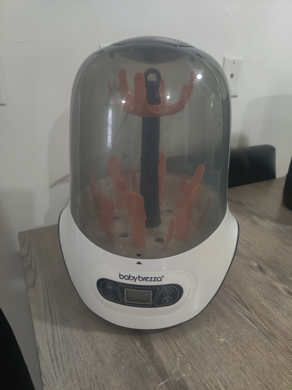 babybrezza White and Gray Baby Bottle Sterilizer with Orange Drying Rack